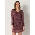 LOIS Jeans Lois Jeanstil kvinder. 447722374 Kort kjole med bordeaux blomsterprint (L), Casual, Polyester, Lange ærmer, Burgund