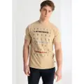LOIS Jeans Lois Jeanstil mænd. 157923973 Kortærmet t-shirt med beige slogan-grafik (L), Casual, Bomuld, Korte ærmer