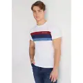 LOIS Jeans Lois Jeanstil mænd. 157973997 Kortærmet T-shirt med hvid tricolour-stribe på brystet (S), Casual, Bomuld, Korte ærmer