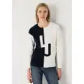 LOIS Jeans Lois Jeanstil kvinder. 453142673 Pullover med intarsia-snit LJ navy (XS), Hvid, Casual, Bomuld, Blå