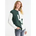 LOIS Jeans Lois Jeanstil kvinder. 453142673 Intarsia LJ Sweater grøn (XS), Casual, Bomuld, Lange ærmer