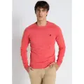 LOIS Jeans Lois Jeanstil mænd. 171483125 Basisstrikket trøje med box neck-broderi Toro coral (XL), Casual, Rødbrun, Bomuld, Lange ærmer, Koralfarvet