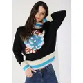 LOIS Jeans Lois Jeanstil kvinder. 452942528 Sort jacquardstrikket jersey med blomst (L), Casual, Akryl