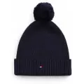 Tommy Hilfiger Tommy Hilfigerunisex til børn. AU0AU01962 Essential Hat med pompon og navy-logo (L/XL), Casual, Bomuld, Økologisk bomuld, Bæredygtig, Blå, b