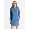 LOIS Jeans Lois Jeanstil kvinder. 448202655 Kort sweatshirtkjole med sidelommer broderet logo på brystet blå (S), Casual, Bomuld, Lange ærmer