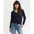Gant Ganttil kvinder. 4800400 Pullover med V-hals i marineblå finstrik (XXL), Casual, Økologisk bomuld, Bæredygtig
