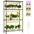 Vevor Plantestativ med Vækstlys, 4 Etager, 90W Indendørs Vækstlyshylde Fuldspektret Lys Justerbar Metal Plantestativ Haveplantestativ til Frø Start 96,5 cm L x 33,8 cm B x 142,5 cm H
