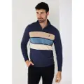 Bendorff Bendorfftil mænd. 870545441 Perkins navy stribet trøje med lynlås i halsen (S), Casual, Bomuld, Blå