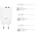 XO Vægoplader med 2xUSB 2.4A + USB til Lightning-kabel - Hvid
