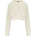 Twinset Twinsettil kvinder. 251TP3541 Gennembrudt strikcardigan i beige bomuldsblanding (M), Casual