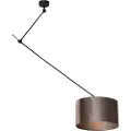 QAZQA Pendellampe sort med fløjlsskærm taupe 35 cm - Blitz