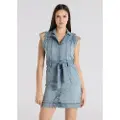 LOIS Jeans Lois Jeanstil kvinder. 448382642 Kort denimkjole, knappet med blåt bælte (M), Casual, Bomuld, Korte ærmer