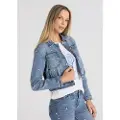 LOIS Jeans Lois Jeanstil kvinder. 470852641 Blå denimjakke med frihedsbroderi (M), Casual, Bomuld