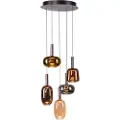 Paul Neuhaus Pendellampe sort med flerfarvet glas rund inkl. LED 6-lys Easylift - Irides