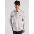 Bendorff Bendorfftil mænd. 840815538 Langærmet stribet skjorte med hvidt mao-kraveprint (M), Casual, Bomuld, Lange ærmer