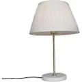 QAZQA Retro bordlampe messing med plissé-skærm creme 35 cm - Kaso