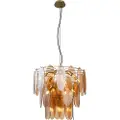 QAZQA Art Deco Pendellampe Guld med Amberfarvet Glas Oval 14-Lys - Mochan