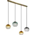 QAZQA Bronze pendellampe med røgfarvet, ravfarvet og grønt glas rektangulær 4-lys - Bao