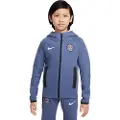 Nike Paris Saint-Germain Tech Nike-fodboldhættetrøje i fleece med fuld lynlås til større børn (drenge) - blå