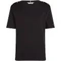 Tommy Hilfiger Tommy Hilfigertil kvinder. WW0WW42907 Bredstribet T-shirt med sort bådudskæring (S), Casual, Bomuld, Korte ærmer