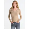 LOIS Jeans Lois Jeanstil kvinder. 453132660 Brun kabelstrikket trøje (XS), Casual, Viscose, Lange ærmer