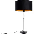 QAZQA Bordlampe sort med oval velourskærm sort 35 cm - Parte
