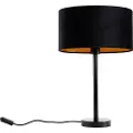 QAZQA Bordlampe sort med oval velourskærm sort 35 cm - Simplo