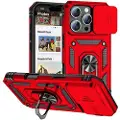 Mtp Products iPhone 16 Pro Max Roterende Ring Hybrid Cover med Kameraskjold - Rød