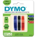 Dymo prægetape selvklæbende | 9mm x 3m | Sort, blå og rød | 3 Stk