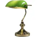 QAZQA Klassisk bordlampe/notarlampe messing med grønt glas - Banker