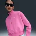 Nike Sportswear Phoenix Fleece-sweatshirt med kort snit og 1/4 lynlås til kvinder - Pink
