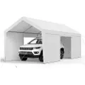 Vevor Carport, 12 x 20 FT udendørs biloverdækning, drikkeklar carport med aftagelige sidevægge og dør, kraftig biloverdækning, UV-bestandig og vandafvisende, helårsbeskyttelse til bil og båd, hvid