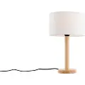 QAZQA Bordlampe træ med oval linnedskærm hvid 25 cm - Mels