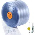 Vevor Strip Gardin, 75' Længde x 8" Bredde x 0,08" Tykkelse, Klar Ribbet PVC Gardin Strip Dør Bulk Roll, Plast Dør Strips til døråbninger til supermarked, garage, lager, stald, kæledyrshus