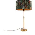 QAZQA Bordlampe bronze med oval fløjlsskærm bladdesign 35 cm - Parte