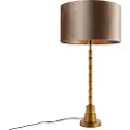 QAZQA Bordlampe bronze med fløjlsskærm taupe 35 cm - Pisos