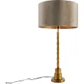 QAZQA Bordlampe bronze med grøn velourskærm 35 cm - Pisos