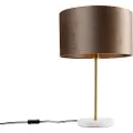 QAZQA Bordlampe messing med fløjlsskærm taupe 35cm - Kaso