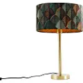 QAZQA Bordlampe messing med oval fløjlsskærm bladdesign 35 cm - Simplo