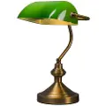 QAZQA Klassisk bordlampe/notarlampe bronze med grønt glas - Banker