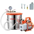 Vevor 11,36 L vakuumkammer med pumpe, 110 L/min, rustfrit stål, afgasningskammersæt, enkelttrins vakuumpumpe, hærdet glaslåg, 1,5 m slange, olie, til stabilisering af træafgasning silikoneharpiks
