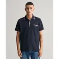 Gant Ganttil mænd. 2013042 Pique poloshirt med marineblå tofarvet piping (4XL), Casual, Bomuld, Korte ærmer