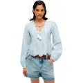 Superdry Superdrytil kvinder. W6012100A Broderie-bluse blå (XS), Casual, Bomuld, Lange ærmer