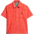 Superdry Superdrytil kvinder. W4010486A Country Club koralfarvet krøllet strikket skjorte (L), Casual, Bomuld, Korte ærmer
