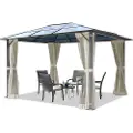TOOLPORT 3x3,65m, hardtop havepavillon, inkl. 4 sidegardiner, Creme