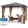 TOOLPORT 3x3m, hardtop havepavillon, inkl. 4 sidegardiner, cappuccino