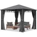 TOOLPORT 3x3m, hardtop havepavillon, inkl. 4 sidegardiner, loft grå