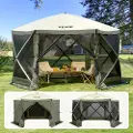 Vevor Pop-up-pavillontelt, pop-up-skærmtelt med 6 sider, solskærm, 6 aftagelige vinddug og netvinduer, 12x12FT hurtigopsætningsskærmtelt med myggenet, armygrøn