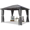 TOOLPORT 3x3,65m, hardtop havepavillon, inkl. 4 sidegardiner, grå