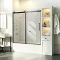 Vevor Rammeløs skydedør til badekar, 136-152 cm B x 152 cm H, Rammeløs brusedør i glas, Rammeløs dobbelt skydedør til badekar med 13,5 cm klart hærdet glas og håndtag i rustfrit stål, Sort finish